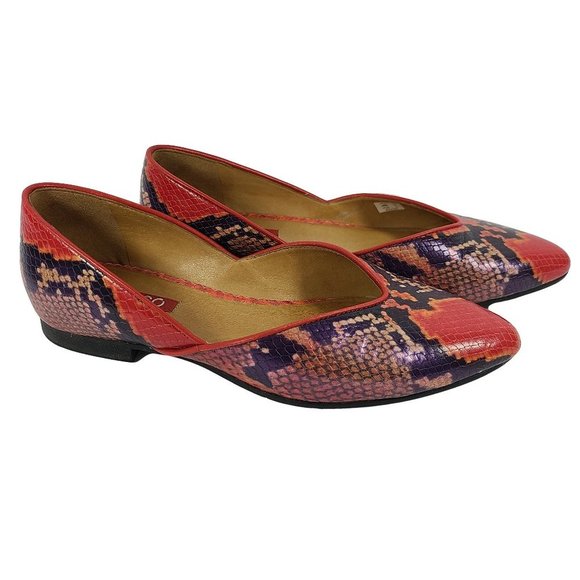 ECCO Red Black & Tan Lizard Like Flats 37 - Picture 1 of 5